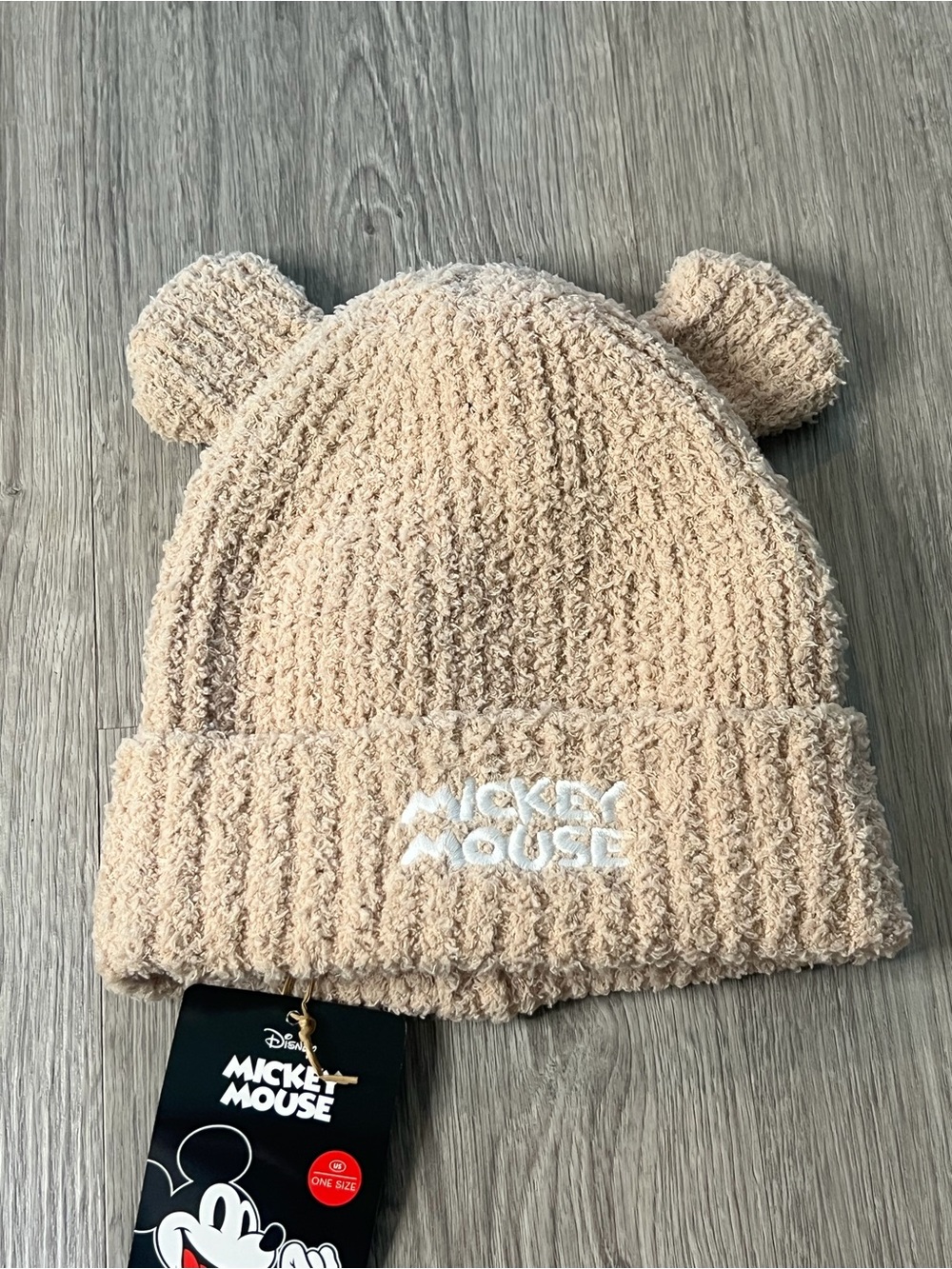 Disney Mickey Mouse Cream Pom Beanie Hat One Size
